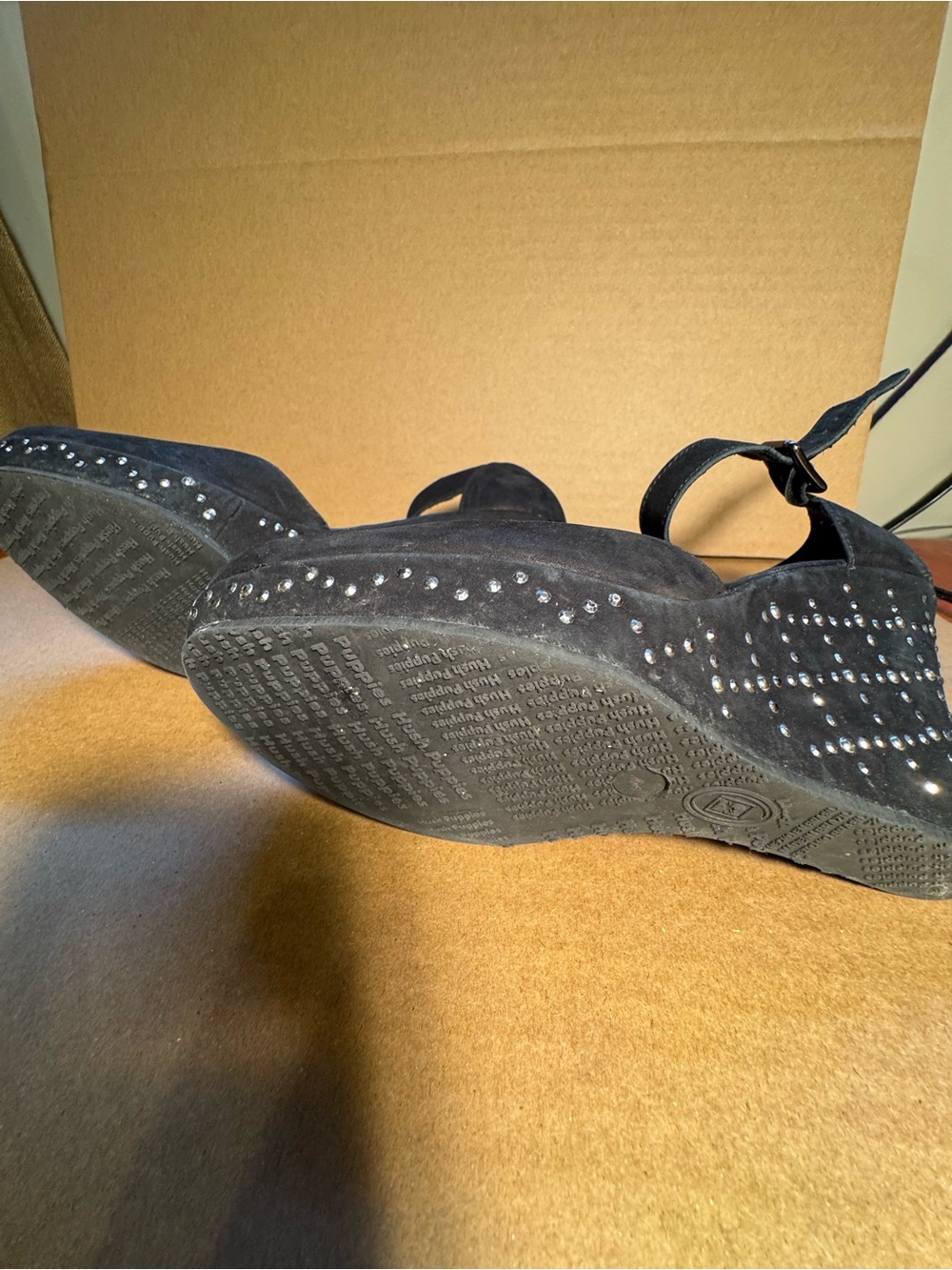 Simple Black Studded Wedge Sandals with Ankle Strap - Picture 5 of 7